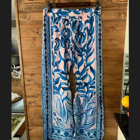 Lilly Pulitzer Pants - New Bal 33" Harbour Palazzo Beach Pants Blue Pink Tropics Tint Heat Wave